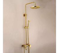 Conjunto De Ducha Totalmente De Cobre Dorado, Conjunto De Ducha Europeo Para Baño, Sistema De Ducha De Mano, Varilla Elevadora Presurizada, Grifo De Ducha Con Rociador Superior Circular, Sistema De D