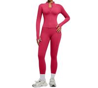 Conjunto de entrenamiento de 2 piezas para mujer, conjunto de yoga sin costuras de manga larga con cremallera, chaqueta de gimnasio y leggings de cintura alta para levantar el trasero, hot pink, XL