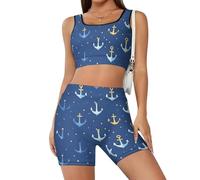 Conjunto de entrenamiento de ancla náutica azul marino para mujer, 2 piezas, pantalones cortos de cintura alta, trajes de yoga, Estilo-9, M