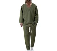 Conjunto de entrenamiento de Dos Piezas para Hombres Traje Deportivo Parte Superior de Punto Sudadera con Cuello en V Pijama de Otoño e Invierno Conjunto de Chándal