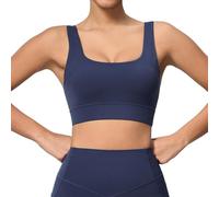 Conjunto de entrenamiento para mujer, 2 piezas, para yoga, gimnasio, pantalones deportivos con bolsillos, brasier deportivo acolchado para levantamiento de glúteos, Azul Top-08, M