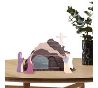 Conjunto De Escena De Resurrección De Pascua - La Escena De Pascua De La Tumba Vacío | 7pcs Conjunto De Tumbas De Pascua De Madera, Escena De Pascua Con Tumba Y Cruz Vacía, Decoraciones De Mesa Maî