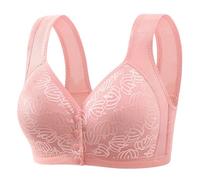 Conjunto de escritorio y estante sujetador para ancianos, mujeres mayores, cierre frontal, sin armaduras, gran tamaño, botón delantero, transpirable algodón de cintura alta lote, rosa, A