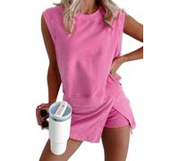 Conjunto de falda de algodón de 2 piezas con forro de tenis, faldas y chalecos casuales con abertura para mujer, conjuntos de viaje casuales de verano, Rosa Roja, M