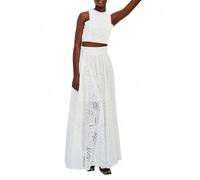 Conjunto de falda larga de verano de 2 piezas para mujer, con estampado floral y sin mangas, con bolsillo, ropa de playa para vacaciones Y2k, blanco, S