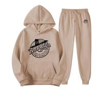 Conjunto de forro polar de invierno con impresión de letras para hombre, otoño e invierno, sudadera de moda suelta, personalidad, manga larga, conjunto deportivo casual todo invierno, Caqui., M