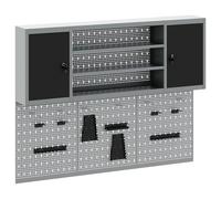 Conjunto de Gabinete de Almacenamiento de Herramientas Industriales Grandes vidaXL | 2 Gabinetes + 4 Tableros de Clavijas | Construcción de Acero | Organizador para Taller y Garaje | Color Negro Gris