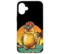 Conjunto de gafas de sol de palmeras con pollo fresco de playa Carcasa para iPhone 16 Plus