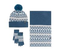 Conjunto de gorro azul para mujer, conjunto de tres piezas de bufanda jacquard de punto, gorro y guantes para otoño e invierno bufanda de mujer, marine, talla única
