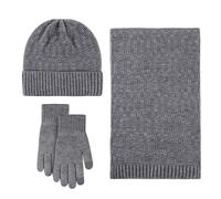 Conjunto de gorro, bufanda y guantes de lana para mujer y hombre, para otoño e invierno, gris oscuro, Talla única