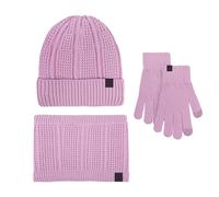 Conjunto de gorro, bufanda y guantes de lana para mujer y hombre, para otoño e invierno, Morado (, Talla única