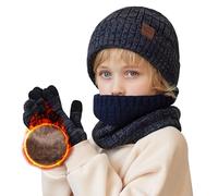 Conjunto de Gorro, Bufanda y Guantes para Niños de 3PCs, Gorro de Punto con Forro Polar Cálido Calentador de Cuello Térmico con Guantes de Pantalla Táctil Esenciales de Invierno Para Niños