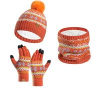 Conjunto de gorro de invierno grueso y cálido con diseño de copo de nieve para mujer, naranja, Altoa única