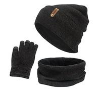 Conjunto de gorro de lana cálido para mujer y hombre, para otoño e invierno, bufanda, guantes holgados, tres gorros de punto de nieve, guantes y bufandas, conjunto para niños, marrón, Altoa única
