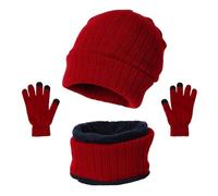 Conjunto de gorro de lana para mujer y hombre, para otoño e invierno, cálido, bufanda, guantes, tres guantes de punto de invierno, bufandas, bufandas, conjunto de gorro para hombre, rosso, talla única