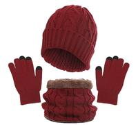 Conjunto de gorro de lana para mujer y hombre, para otoño e invierno, rosso, talla única