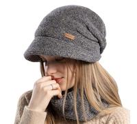 Conjunto de Gorro para Mujer y Bufanda, Gorro Tejido Slouchy Cálido, Gorro de Invierno Forrado de Fleece Espeso, Conjunto de Calentador de Cuello (2 Piezas)
