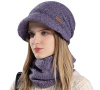 Conjunto de Gorro para Mujer y Bufanda, Gorro Tejido Slouchy Cálido, Gorro de Invierno Forrado de Fleece Espeso, Conjunto de Calentador de Cuello (2 Piezas)