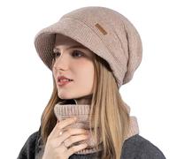 Conjunto de Gorro para Mujer y Bufanda, Gorro Tejido Slouchy Cálido, Gorro de Invierno Forrado de Fleece Espeso, Conjunto de Calentador de Cuello (2 Piezas)