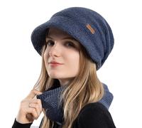Conjunto de Gorro para Mujer y Bufanda, Gorro Tejido Slouchy Cálido, Gorro de Invierno Forrado de Fleece Espeso, Conjunto de Calentador de Cuello (2 Piezas)