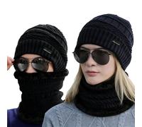 Conjunto de gorro y bufanda de forro polar para invierno, gorros de lana gruesos y acogedores unisex, calentador de cuello elástico, ideal para actividades al aire libre y uso diario