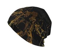 Conjunto de gorro y bufanda de invierno de punto cálido con forro polar grueso, calentador de cuello para hombres y mujeres, estampado de camuflaje azul, Mármol negro y dorado, talla nica