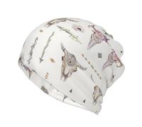 Conjunto de gorro y bufanda de invierno para hombre y mujer, de punto cálido, forro polar grueso, calentador de cuello, periódico escolar en inglés, calavera de toro acanalado en blanco, talla única