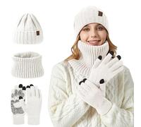 Conjunto de gorro y bufanda de punto unisex de dos piezas grande adecuado sombrero cálido grueso copo de nieve invierno, blanco, Talla única