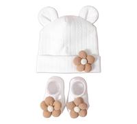 Conjunto de gorro y calcetines Tejido elástico cómodo y cálido Diseños de patrones de trigo Gorro de algodón infantil para recién nacidos de 0 a 12 meses Gorro de bebé y transpirable
