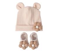 Conjunto de gorro y calcetines, tela elástica cómoda y cálida, diseños de patrones de trigo, gorro de algodón para recién nacidos de 0 a 12 meses