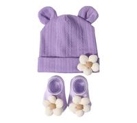Conjunto de gorro y calcetines, tela elástica cómoda y cálida, diseños de patrones de trigo, gorro de algodón para recién nacidos de 0 a 12 meses
