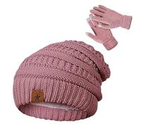 Conjunto de gorro y guantes,Conjunto de manoplas cálidas e impermeables al viento | Guantes De Invierno De Color ,Para Niñas Correr Paseando Perro Senderismo Nieve Al Aire Libre, rosa, Se
