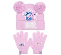 Conjunto de gorro y guantes de invierno Lilo & Stitch de Disney para niñas - Cálido y acogedor gorro de invierno y guantes - Perfecto para niñas de 6 a 12 años, rosa, Talla única