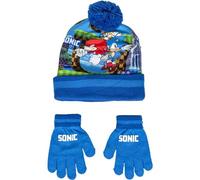Sonic Cycles Conjunto de gorro y guantes – Azul/Rojo/Amarillo – Talla única – Acrílico y poliéster