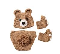 Conjunto de gorro y pantalones de oso de punto con zapatos a juego Ropa cómoda y encantadora para fotografía de bebé, diseño de dibujos animados, traje de fotografía para recién nacidos