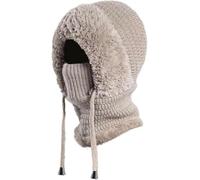 Conjunto De Gorro Y Polaina para El Cuello De Punto CáLido, PasamontañAs De Punto A Prueba De Viento para Mujer, Forro Polar Suave Y Grueso, Regalo De Invierno (Caqui)