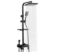 Conjunto de grifería de ducha termostática con sistema de ducha ajustable en altura - 3/4 modos de salida de agua, incluye cabezal de ducha, soporte y estantes de almacenamiento para accesorios de