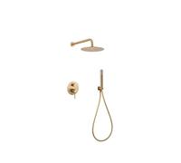 Conjunto de grifo empotrado de 2 vías con ducha de mano en acero y latón con acabado oro cepillado monza de Imex - Rociador con tubo salida techo