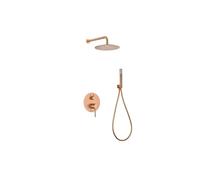 Conjunto de grifo empotrado de 2 vías con ducha de mano en acero y latón con acabado oro rosa cepillado monza de Imex - Rosado / Rociador con tubo salida pared