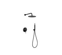 Conjunto de grifo empotrado de 2 vías con ducha de mano fabricado en acero y latón negro mate monza de Imex - Negro / Rociador con tubo salida pared