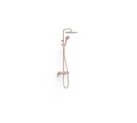 Conjunto de grifo mural monomando para ducha con rociador y soporte acabado oro rosa mate Fuji Tres