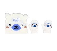 Conjunto de Guantes de Gorro para Bebé, Guantes de Gorro de Punto con Patrones de Animales de Dibujos Animados, Guantes de Invierno Cálidos para Niños, Gorro de Punto para Niños(22cm-Blanco)