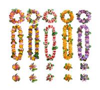 Conjunto de Guirnaldas Hawaianas 20PCS, Pulsera Diadema Collar Flores, Suministros Decoración Fiesta Piscina Vacaciones