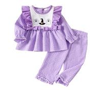Conjunto de Halloween para niñas pequeñas, otoño e Invierno, Informal, a Cuadros, Manga Larga, Pantalones Bordados, Uso Diario y Fiestas navideñas. Trajes De Compatible with Motos