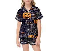 Conjunto de Halloween para niñas, Pijama satén Suave, Bonito Estampado, Ropa Dormir cómoda niños, Disfraz Dos Piezas Trajes Noche Mujer