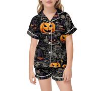 Conjunto de Halloween para niñas, Pijama satén Suave, Bonito Estampado, Ropa Dormir cómoda niños, Disfraz Dos Piezas Trajes Noche Mujer