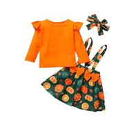 Conjunto de Halloween para niñas recién Nacidas con Top Volantes, Falda Tirantes Calabaza y Diadema Traje Perro Boda