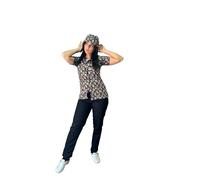 Conjunto de hospital bordado gratuito fantasía calaveras chaqueta sanitaria con botones pantalones mujer y hombre y pañuelo para pediatra enfermera médica y OSS Made in Italy, Calaveras, M