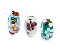 Conjunto De Insectos De Jardín Mixto Paquete Núcleo De Plata Esterlina .925 Vidrio De Murano Transparente Multicolor 3D Trabajo De Lámpara Abalorio De Mariquita Mariposa Abeja Espaciador