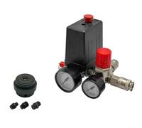 Conjunto de interruptor de compresor de aire, válvula neumática de 4 vías con manómetro y silenciador para sistema regulador de colector de control de tanque, construcción de plástico de metales